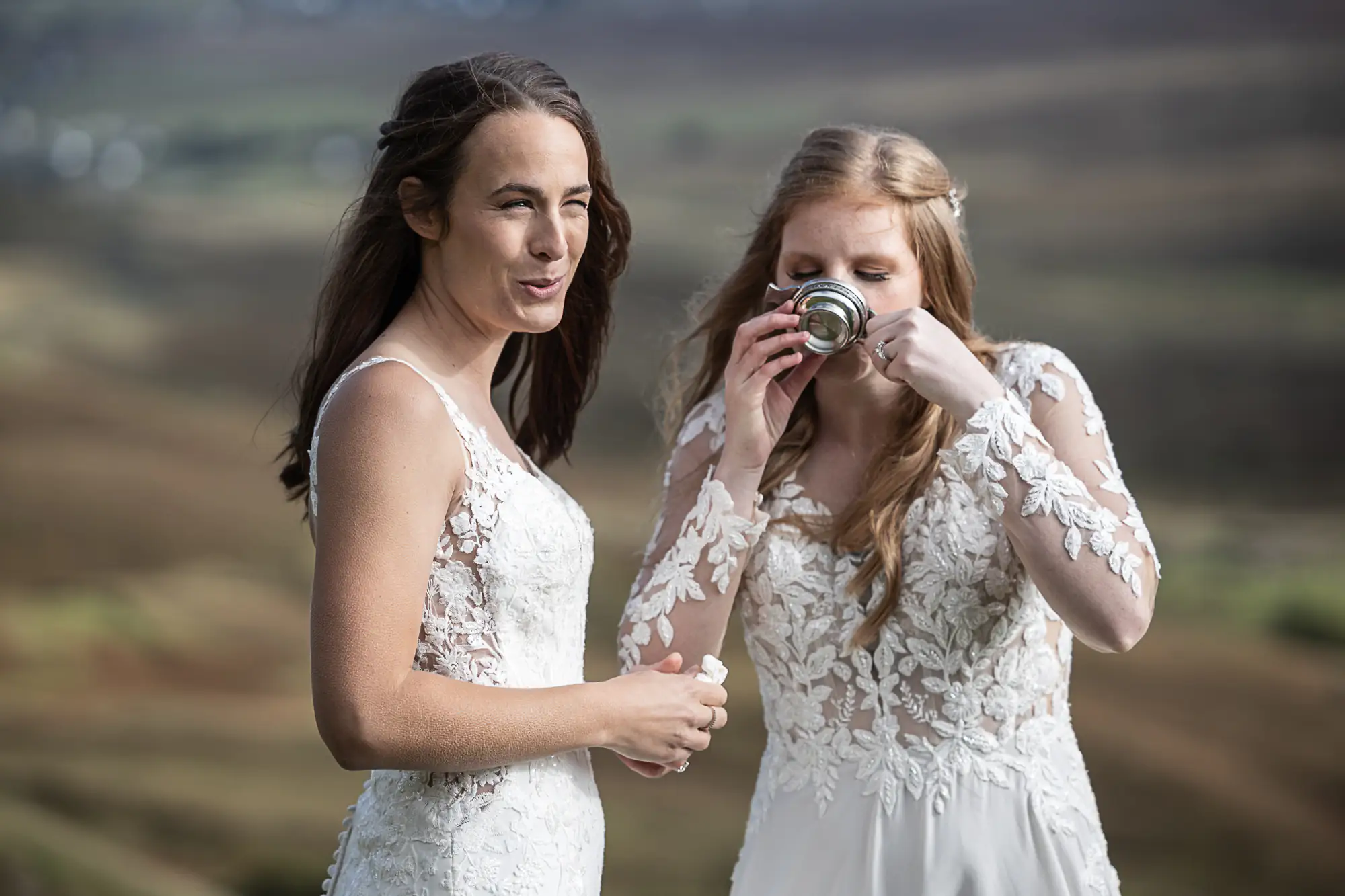 bride sips whisky from a quaich
