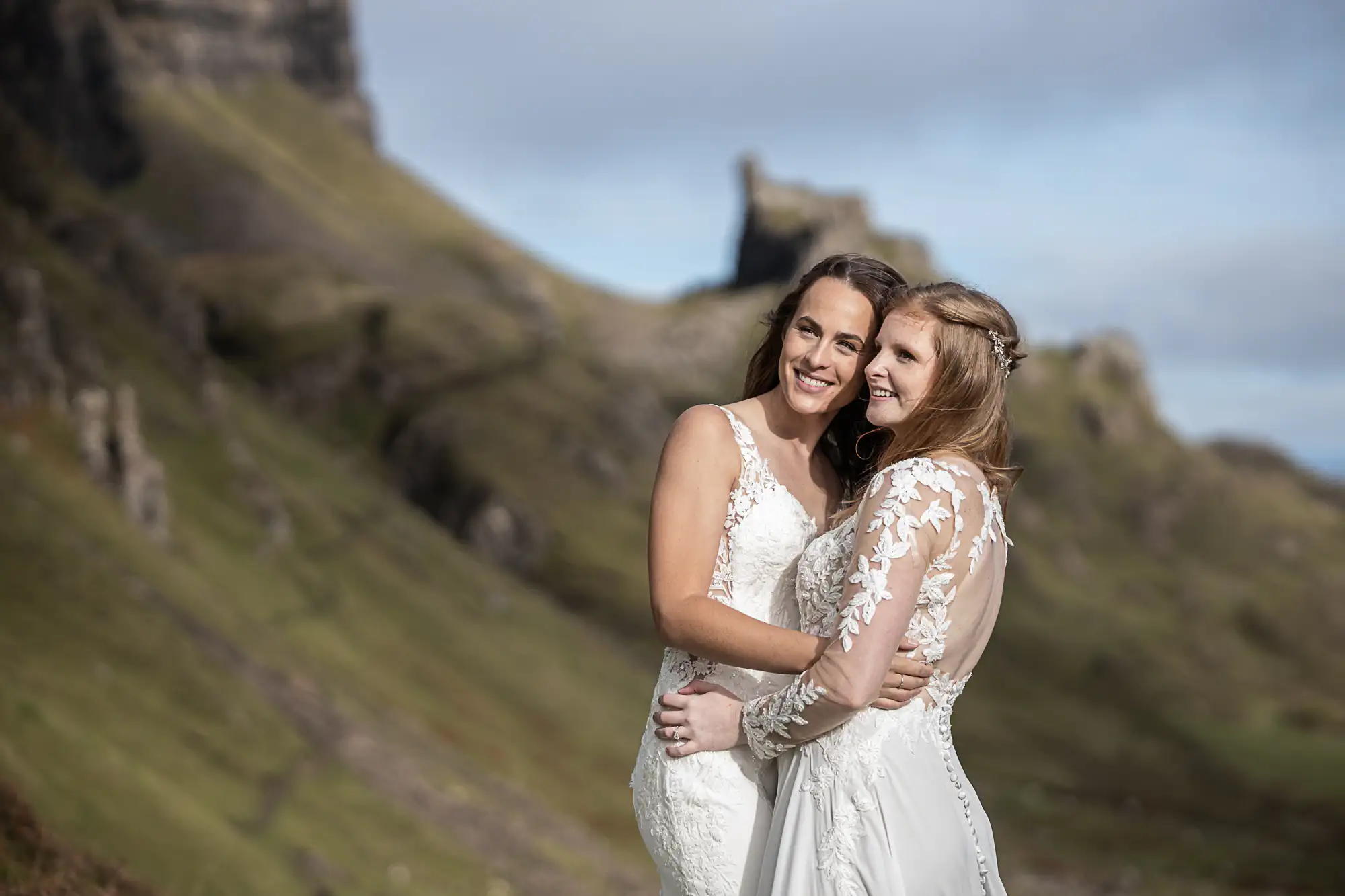 smiling brides close together