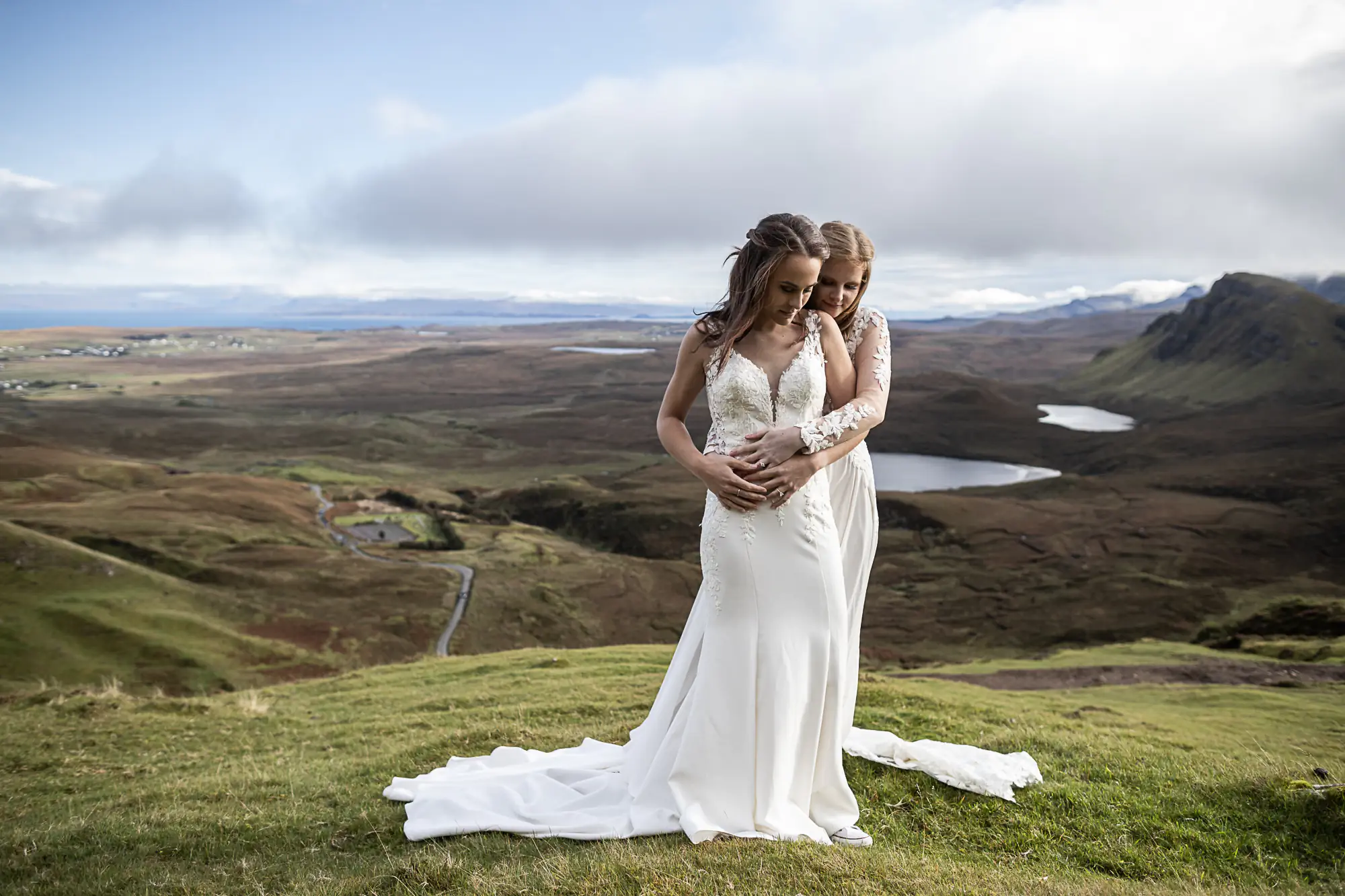 newlywed girls embrace