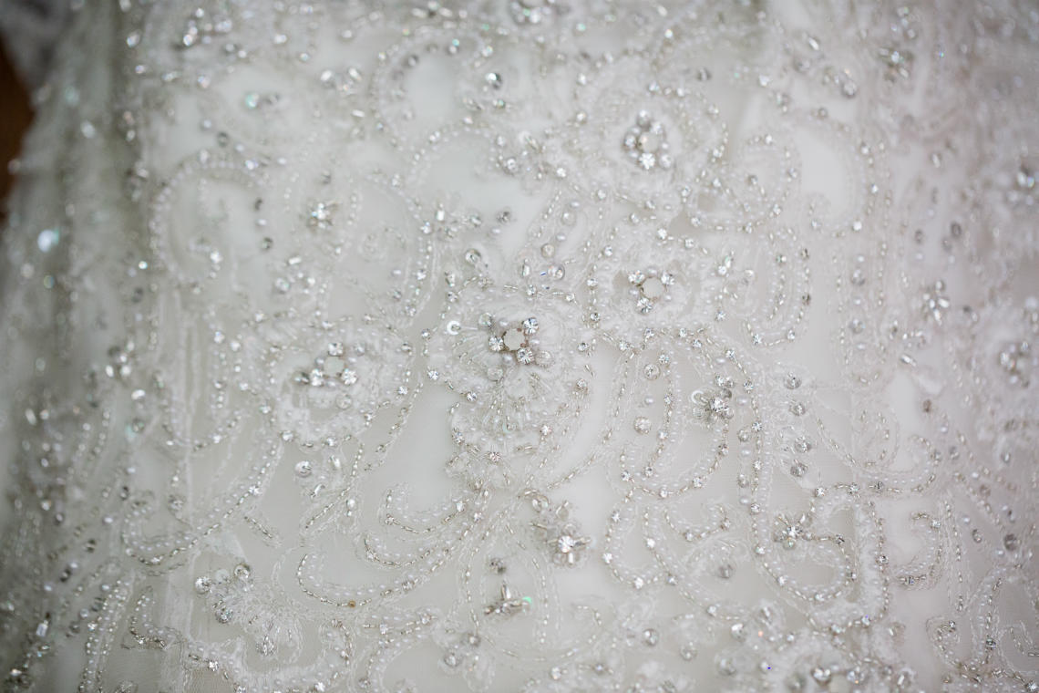 details closeup of bridal gown