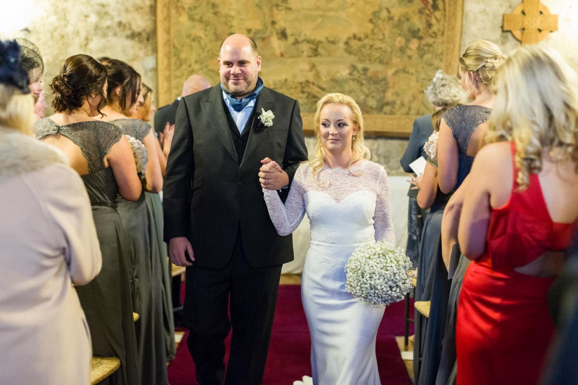 Auld Keep Great Hall newlywed recessional view from rear