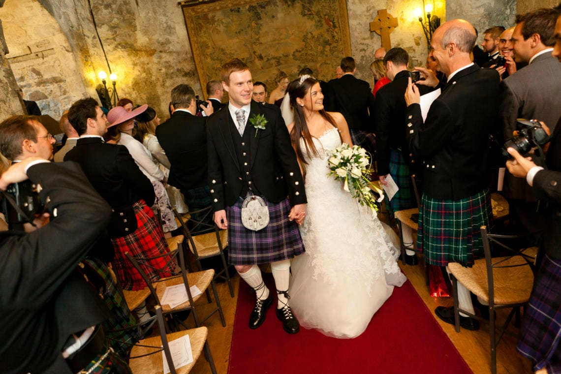 Auld Keep Great Hall recessional with newlyweds
