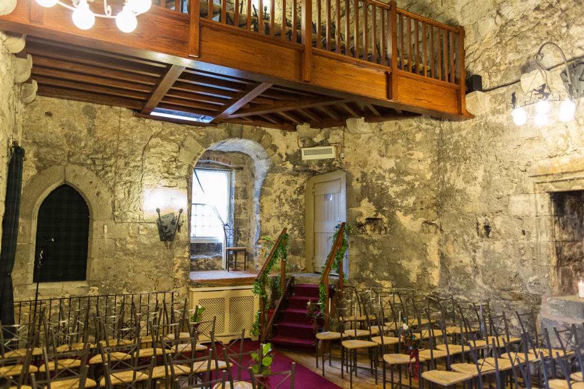 Auld Keep Great Hall view of the entrance and upper balcony