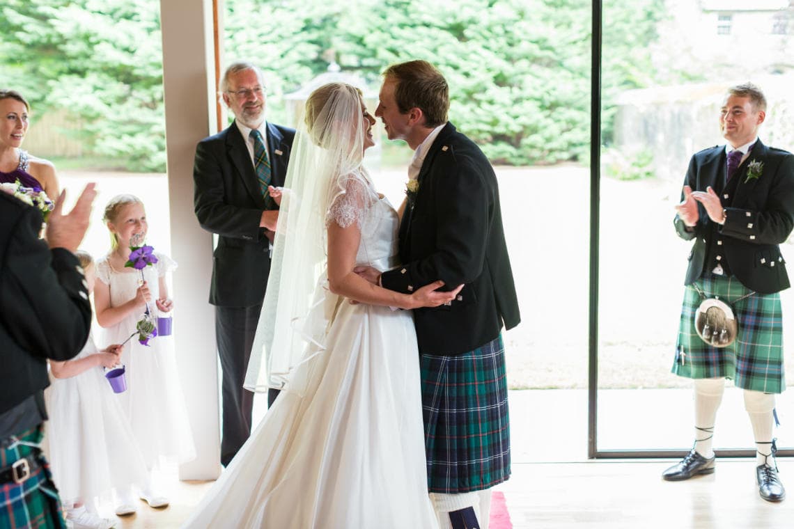 newlyweds' first kiss in The Chapel