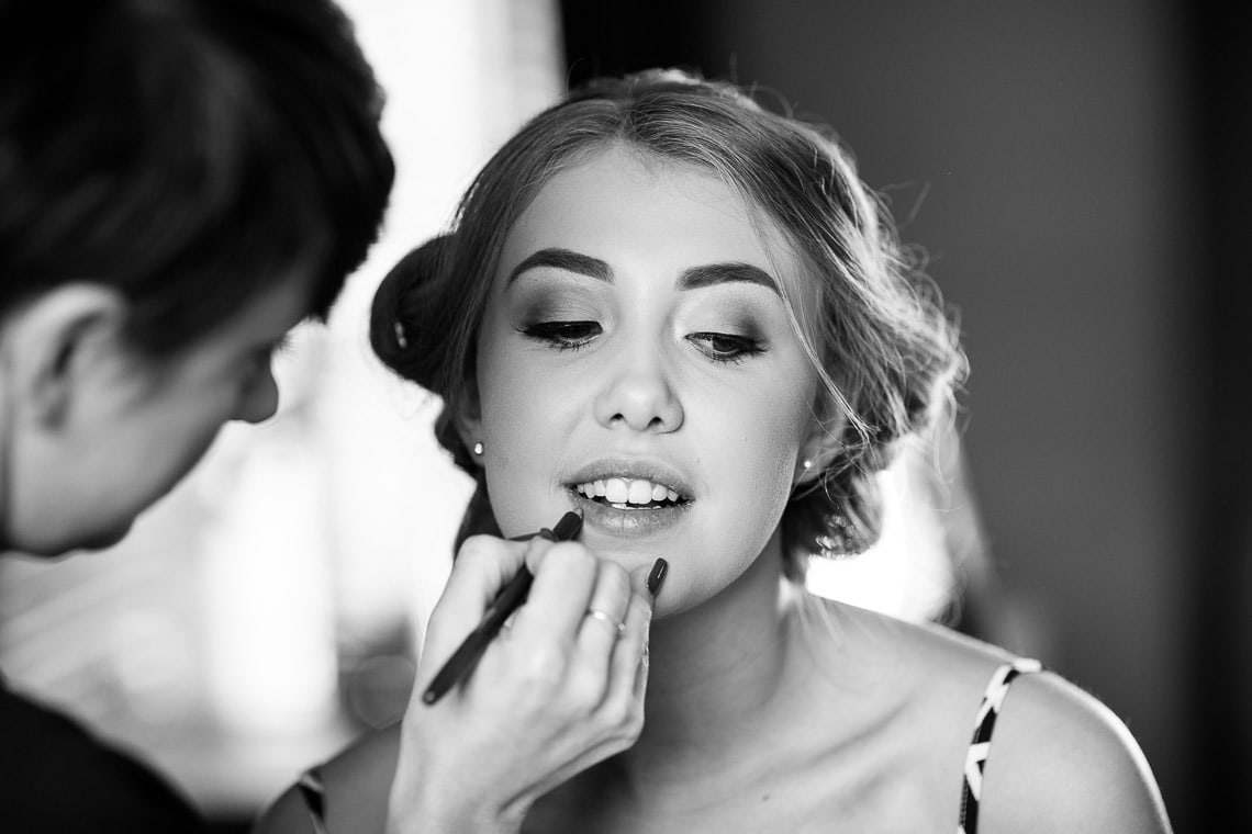 bridesmaid preparations black and white soft light