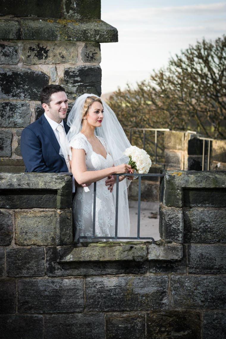 newlyweds on the roof of the Auld Keep