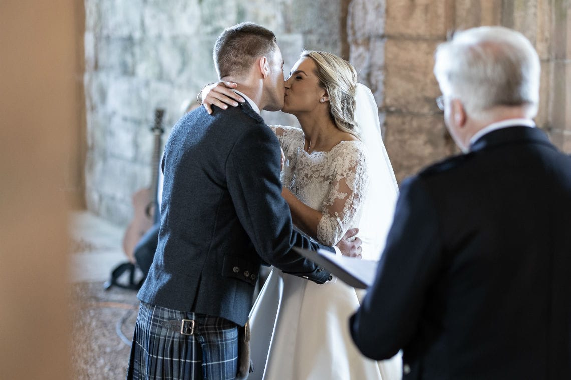 newlyweds' first kiss