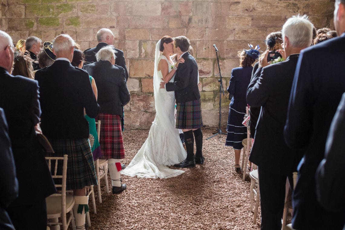 newlyweds' first kiss in the church