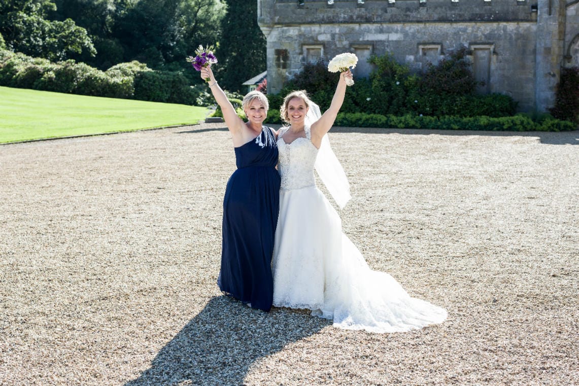 Gardens bride and bridesmaid woohoo