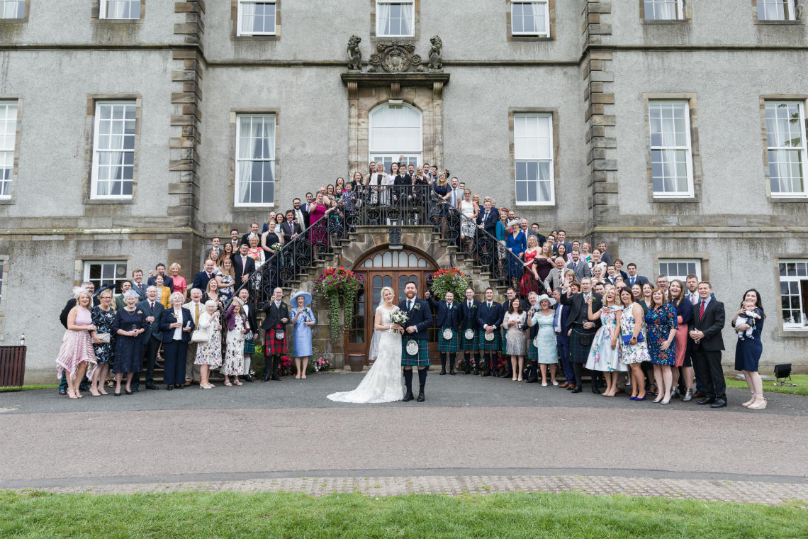 Golf course and grounds - group photo on the staircase cheering