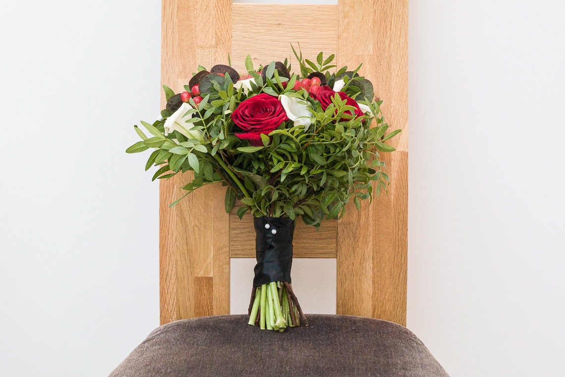 bridal bouquet white and red roses