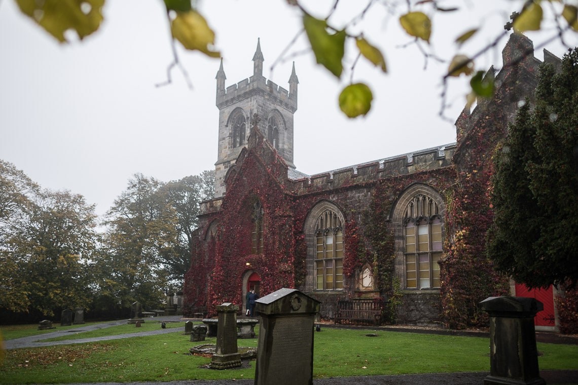 Liberton Kirk external view autumn red ivy