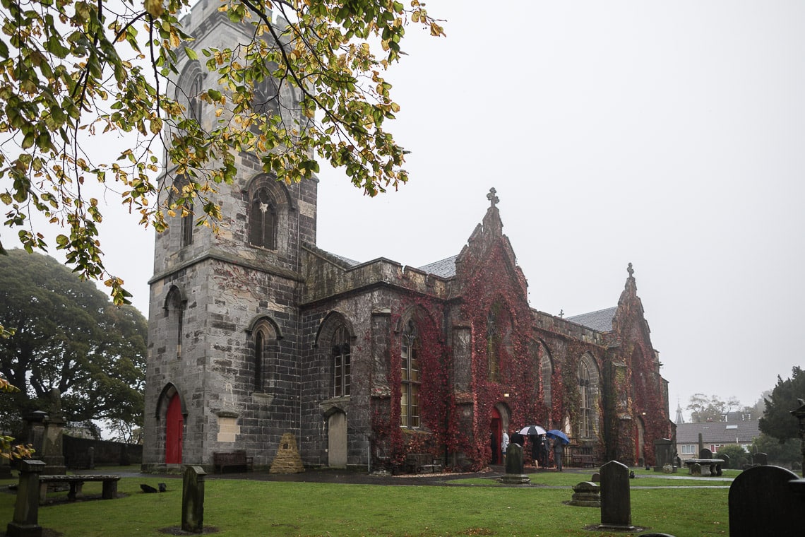 Liberton Kirk external view autumn red ivy