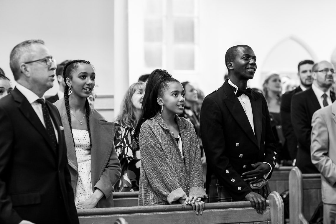 wedding guests during the ceremony at Liberton Kirk