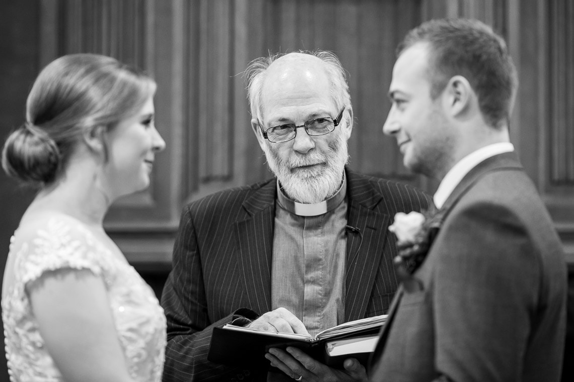 Minister durign the exchange of vows during ceremony at Liberton Kirk