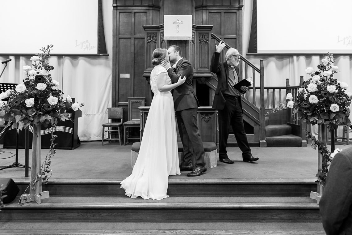 newlyweds' first kiss at Liberton Kirk