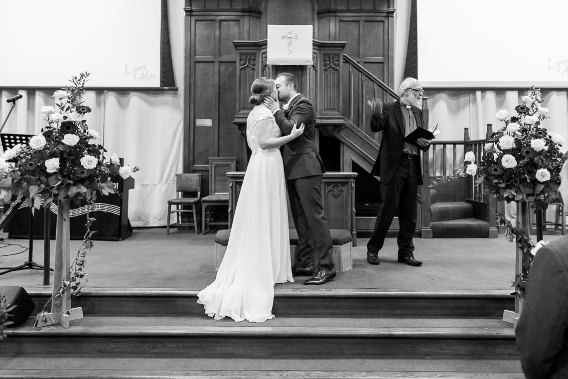 newlyweds' first kiss at Liberton Kirk