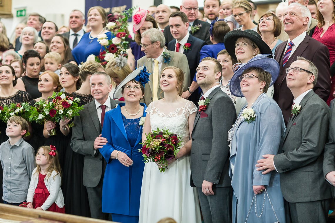 group photo closeup of the newlyweds at Liberton Kirk