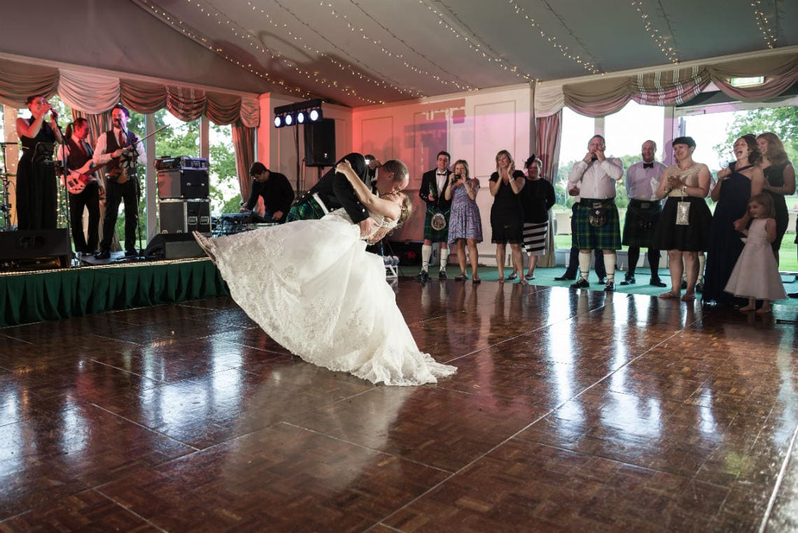 Pavilion newlywed first dance kissing