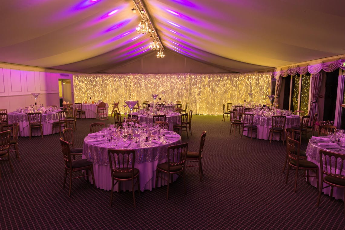 Pavilion winter wedding lighting