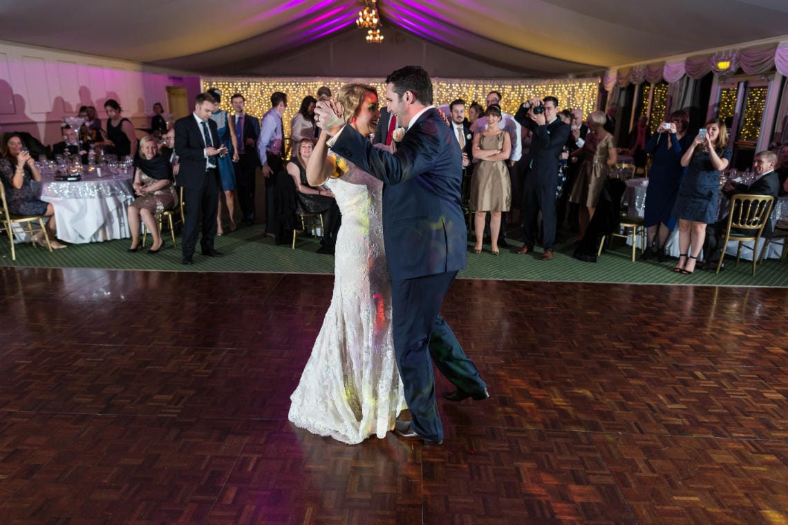 Pavilion winter wedding newlyweds' first dance