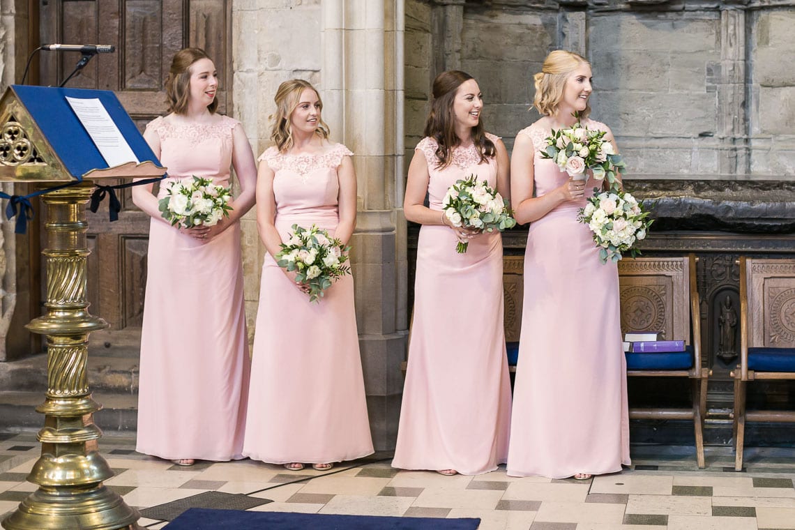 bridesmaids standing at the altar at St Salvator's Chapel