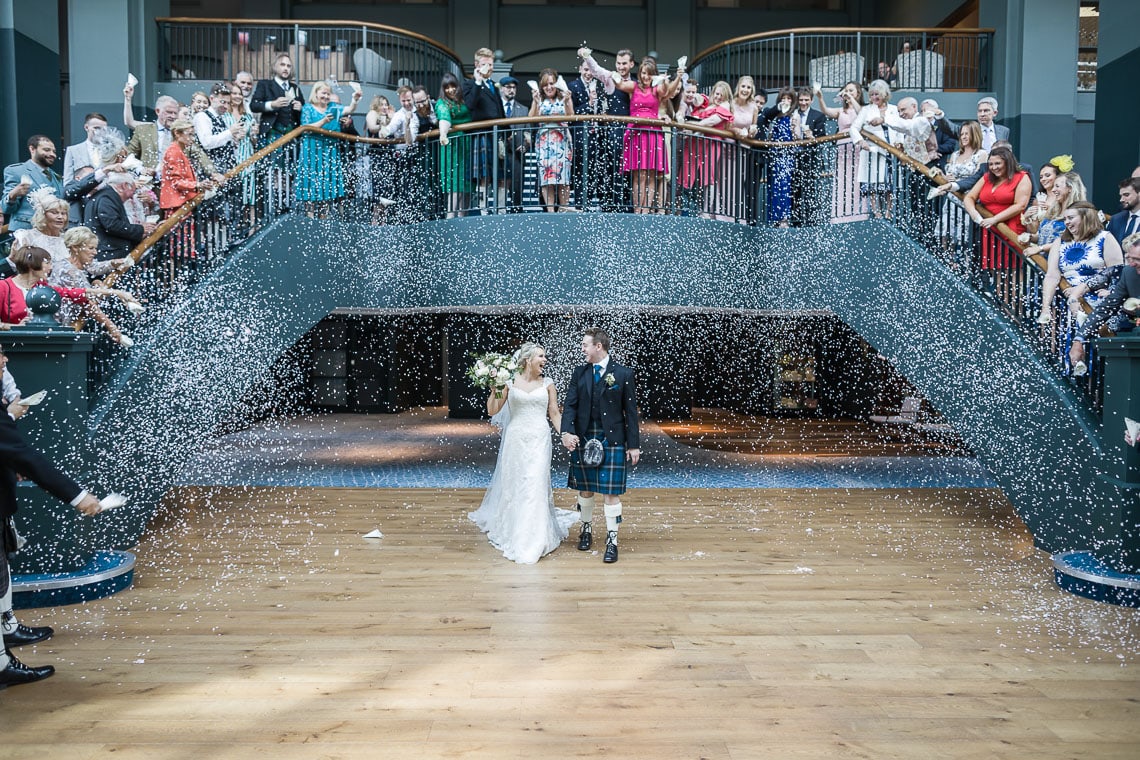 confetti shot under the grand staircase at Fairmont St Andrews