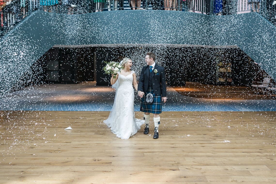 confetti shot under the grand staircase at Fairmont St Andrews
