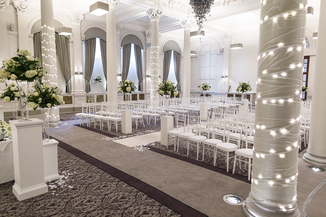 King's Hall set up for a wedding ceremony view from the front side