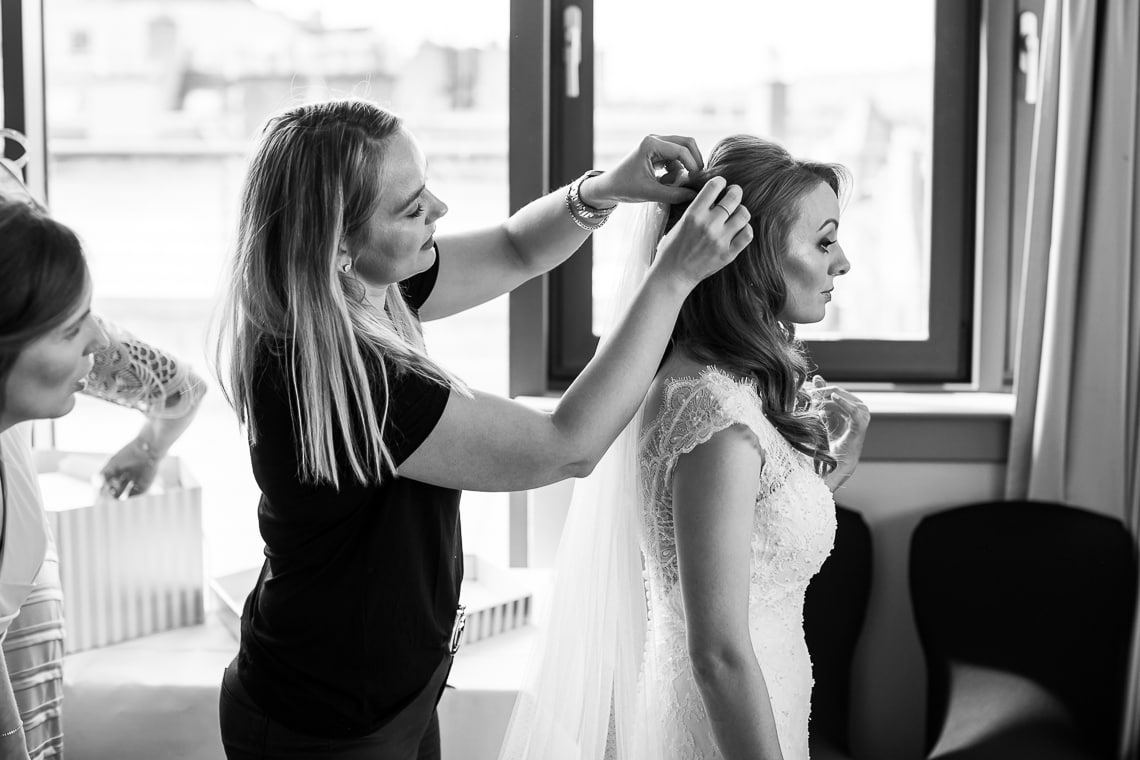 bride headwear being fitted in the Forthview Suite