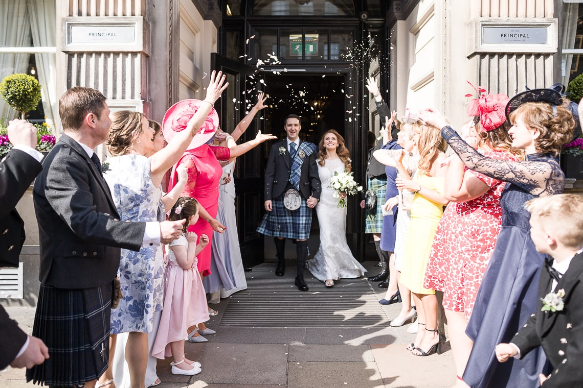 confetti shot at the entrance to the George Hotel Edinburgh